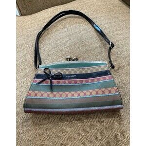 Vintage Kate Spade Crossbody Clutch Bag Green Blue Hand Bag  Striped  Purse